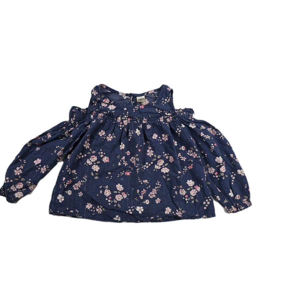 OshKosh B'gosh Girls Size 5 Navy Blue Floral Cold Shoulder Ruffle Top OSH11771